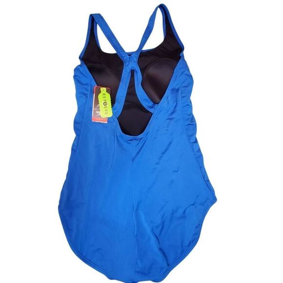 Speedo Blue One Piece Cross Back Swimsuit Bathing Suit with 50 SPF. - Picture 4 of 8